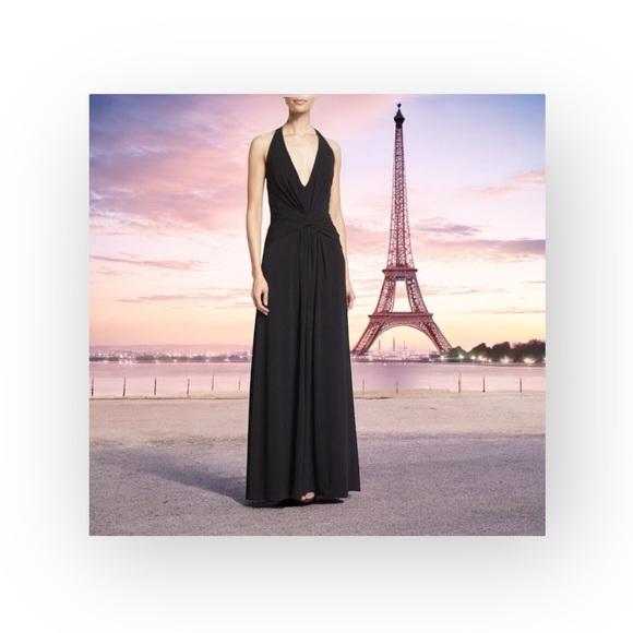 Tadashi Shoji ❤︎ Glamorous Mesh Tulle Halter Draped Gown Dress ❤︎ Black ❤︎ XS - Picture 1 of 16